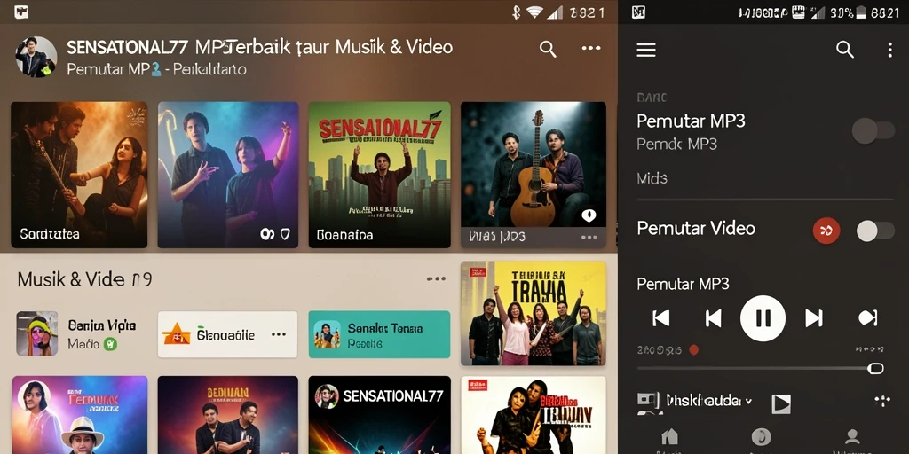 Tampilan antarmuka SENSATIONAL77 yang modern untuk Pemutar MP3.